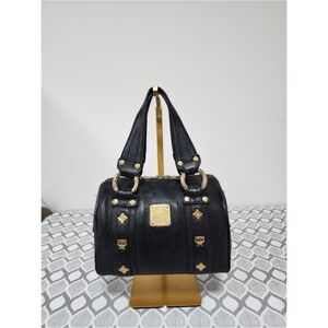 MCM Boston Leather Handle Bag Black